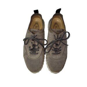 Tods Sneaker Women EU 38.5 US 8.5 Dove Grey Suede Perforated Trainer Shoes Italy